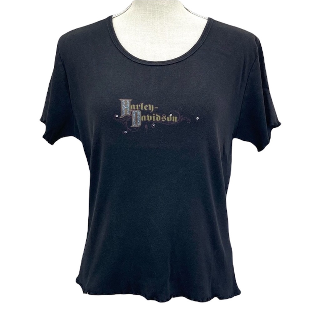 HARLEY-DAVIDSON Black Woman’s Vintage Short Sleeve Tee Shirt Size Large